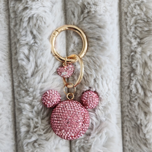 Pink Rhinestone Mickey Mouse Keychain Bag Charm - Picture 1 of 1